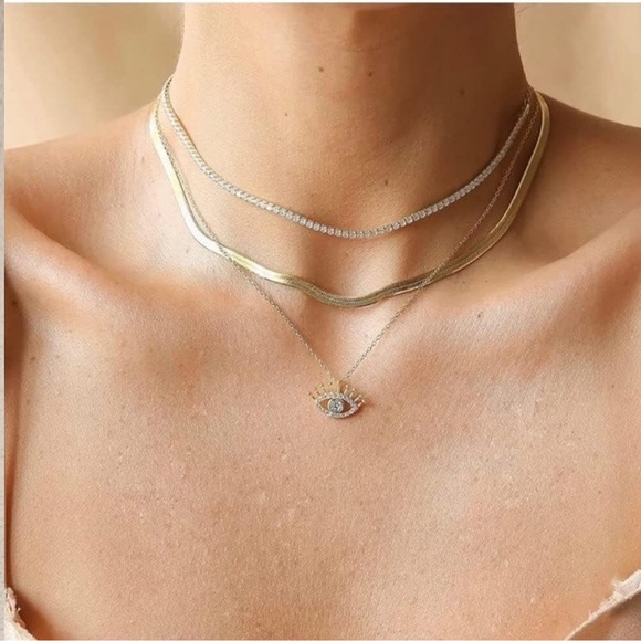 Dainty 18k gold plated Tennis Crystal Gold Necklace New - Picture 3 of 5